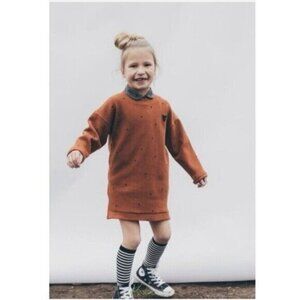 Sproet & Sprout Waffle Knit Dress Cinnamon Spice Black Cat Polka